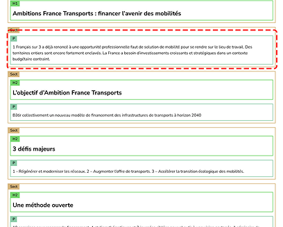 Visualisation du vérificateur PDF HTML mettant en évidence les incohérences de balisage dans le document d'origine.